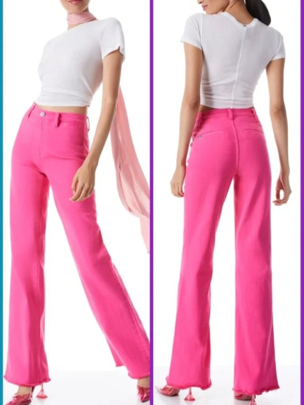 Alice + Olivia Gorgeous Coin Pocket Flare Jeans NWT 28 Wild Pink